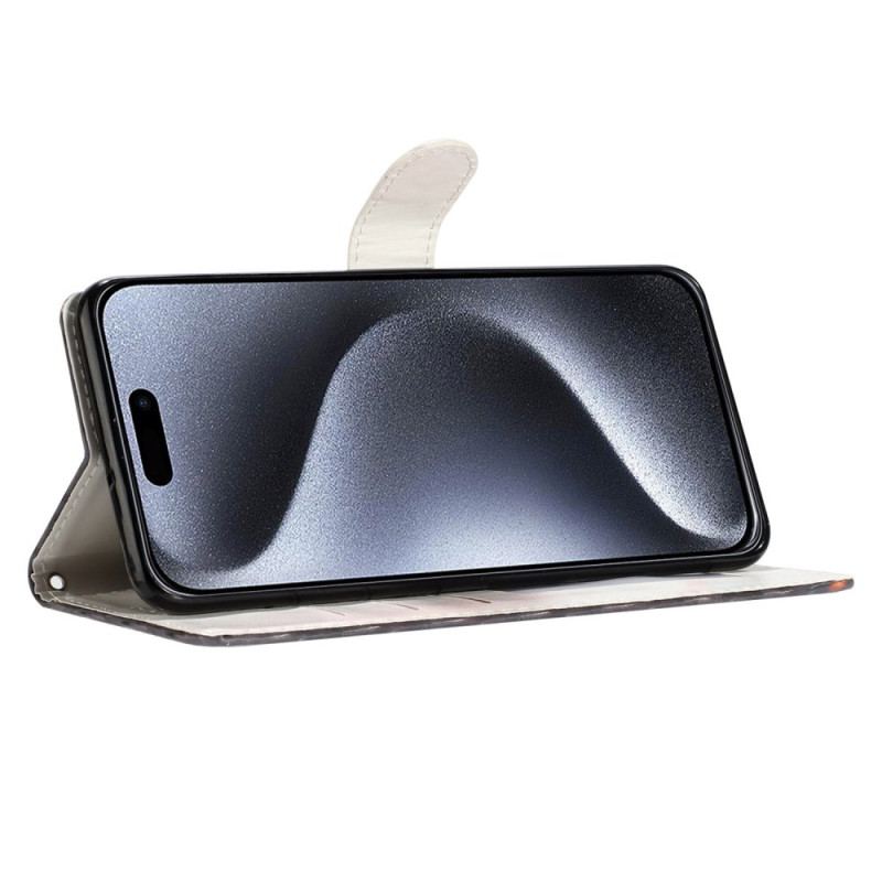 Etui Folio Do iPhone 16 CZerwone Kwiaty Z Paskiem