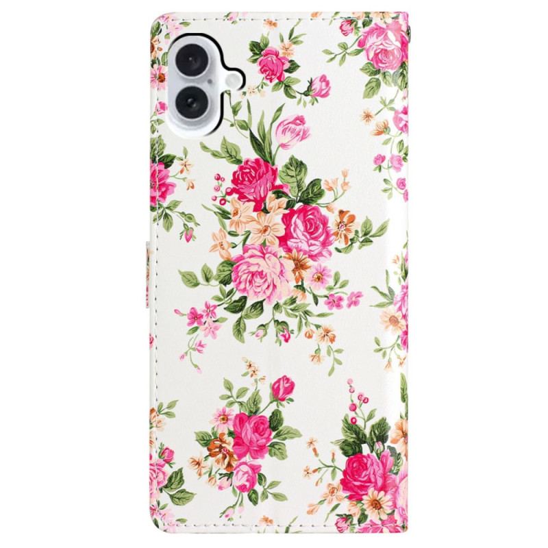 Etui Folio Do iPhone 16 CZerwone Kwiaty Z Paskiem