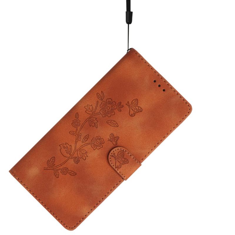 Etui Folio Do iPhone 16 Drukowane Kwiaty Z Paskiem