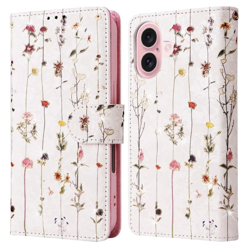 Etui Folio Do iPhone 16 Technologia Blokowania Rfid Kwiatów