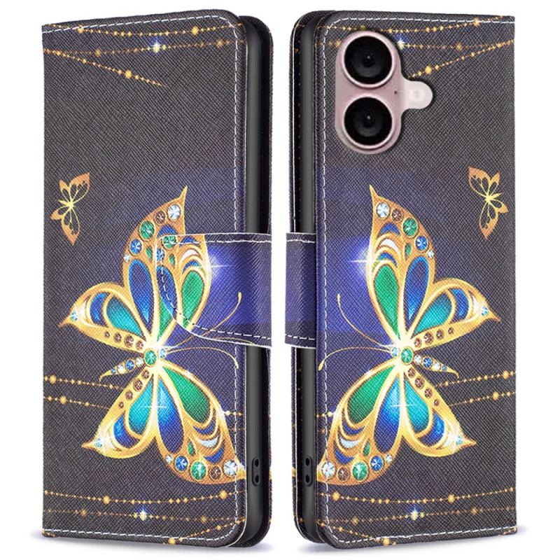 Etui Folio iPhone 16 Biżuteria W Kształcie Motyla