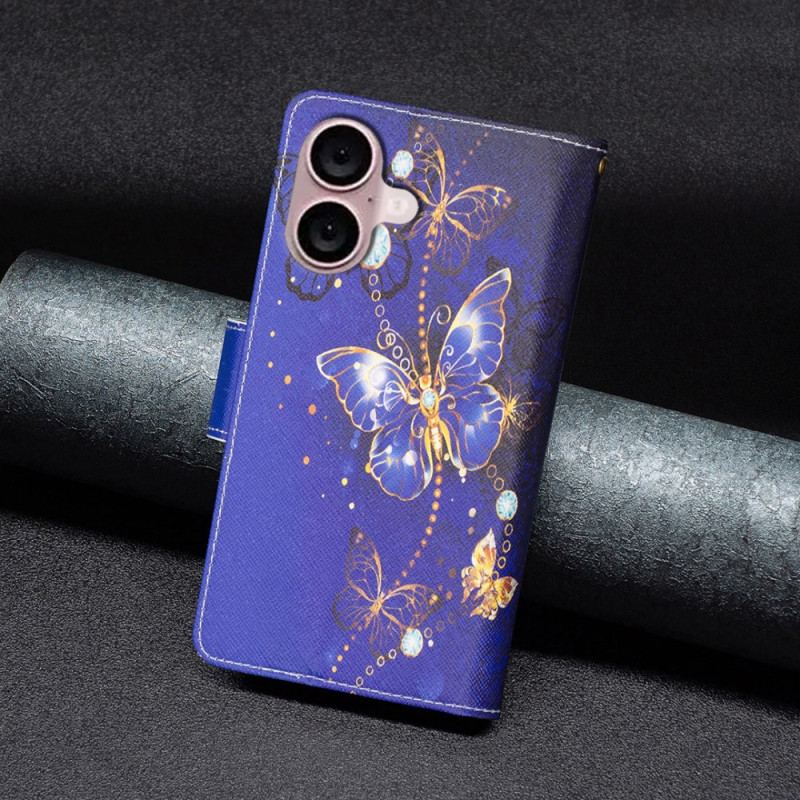 Etui Folio iPhone 16 Fioletowy Portfel Z Motylami