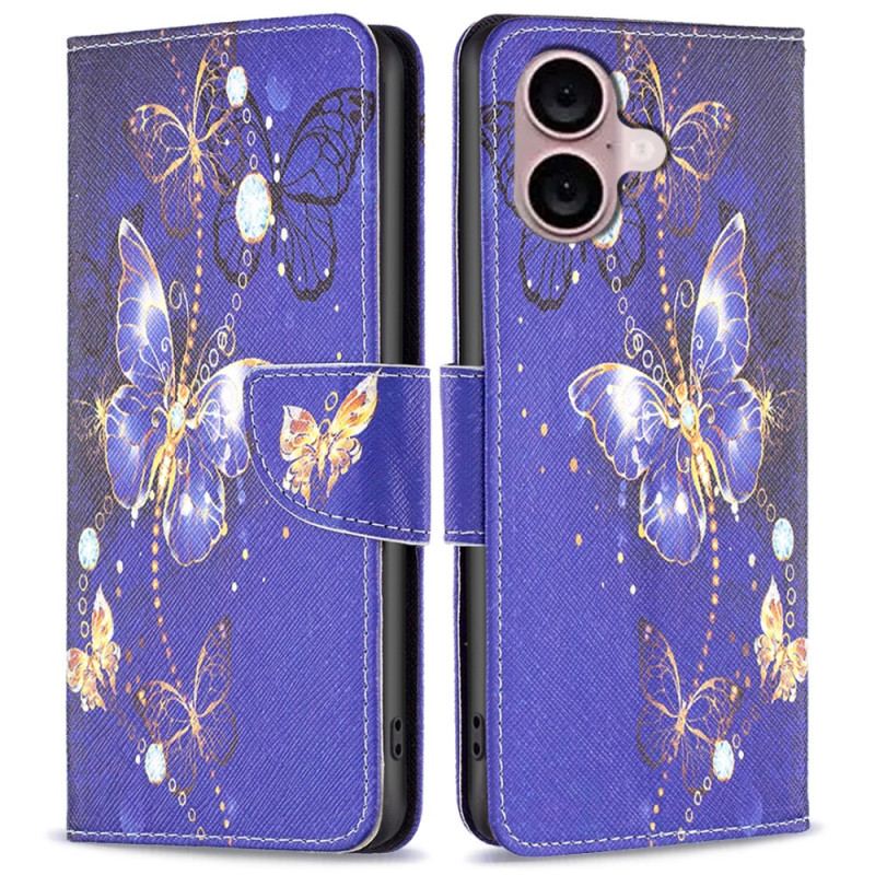 Etui Folio iPhone 16 Motyle Na Fioletowym Tle