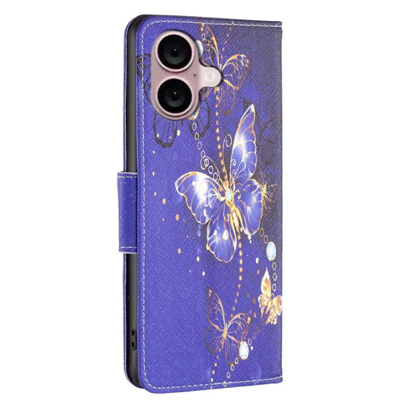 Etui Folio iPhone 16 Motyle Na Fioletowym Tle