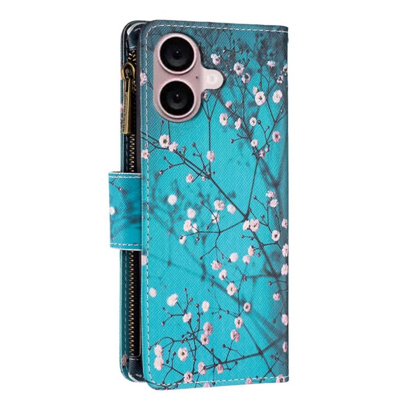 Etui Folio iPhone 16 Portfel Z Kwiatami Śliwy