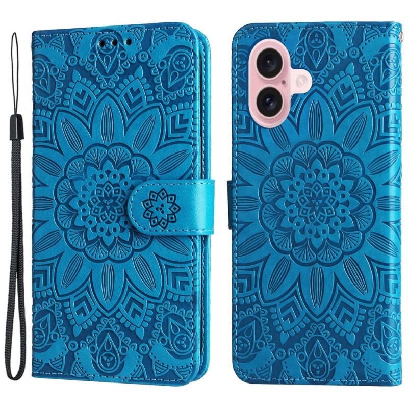 Etui Folio iPhone 16 Wzór Słonecznika Z Paskiem