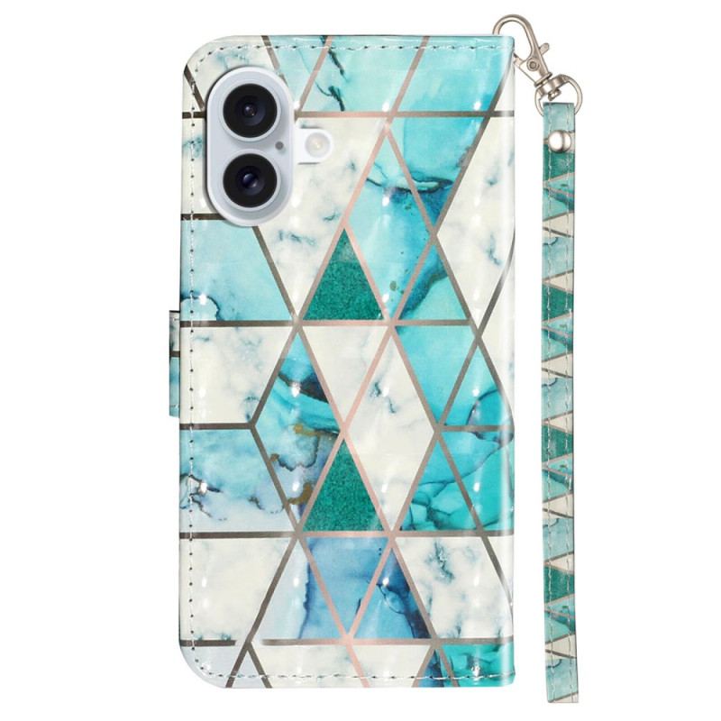 Etui Folio iPhone 16 Zielony I Niebieski Marmur Z Paskiem