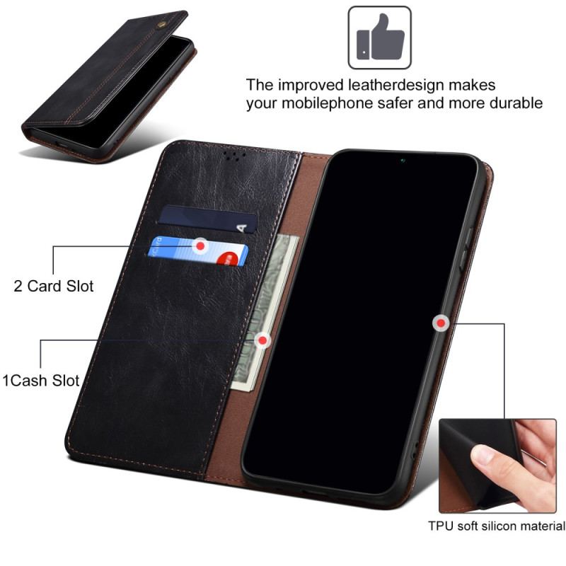 Flip Kotelot iPhone 16 Etui Na Telefon Woskowana Imitacja Skóry