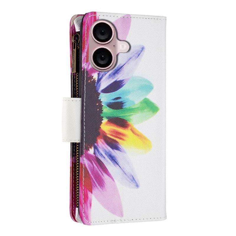 Skórzany Futerał iPhone 16 Etui Na Telefon Portfel Z Akwarelowymi Kwiatami