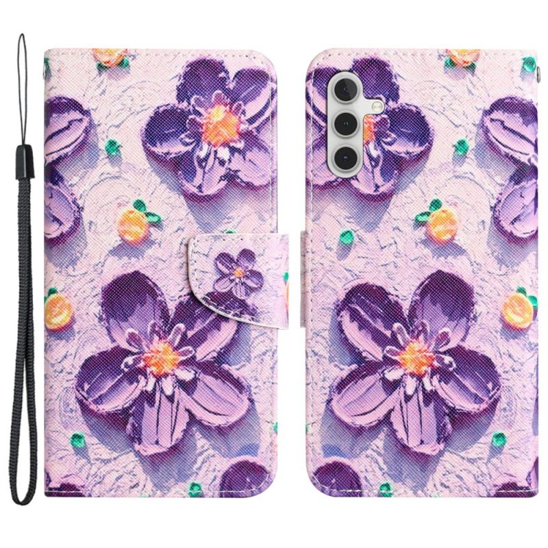 Etui Folio Do Samsung Galaxy A55 5g Fioletowe Kwiaty Z Paskiem