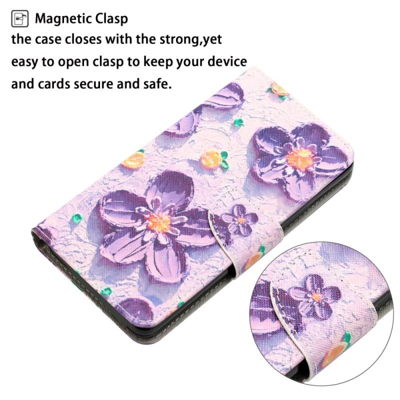 Etui Folio Do Samsung Galaxy A55 5g Fioletowe Kwiaty Z Paskiem