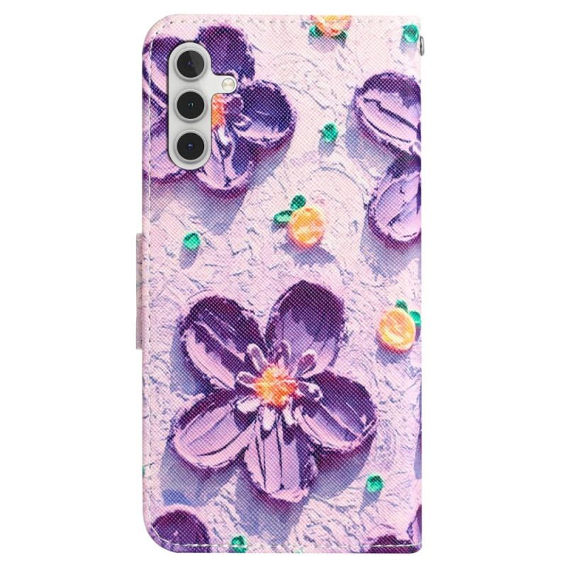 Etui Folio Do Samsung Galaxy A55 5g Fioletowe Kwiaty Z Paskiem