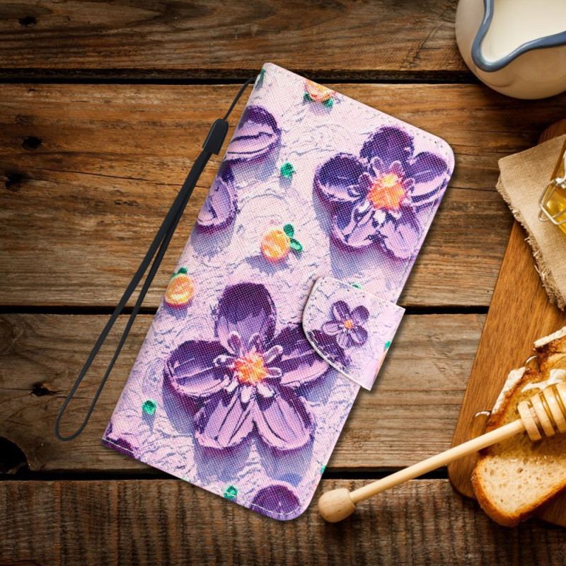 Etui Folio Do Samsung Galaxy A55 5g Fioletowe Kwiaty Z Paskiem
