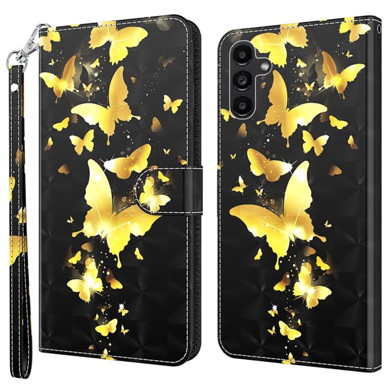 Etui Folio Do Samsung Galaxy A55 5g Złote Motyle W Locie Z Paskiem