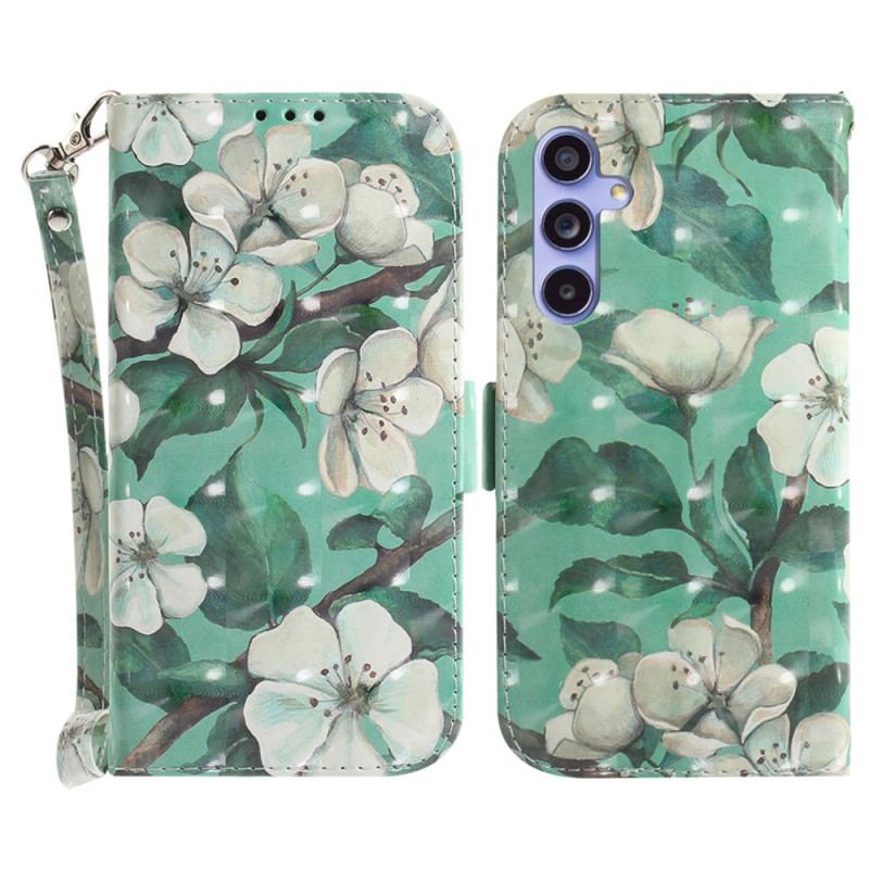 Etui Folio Samsung Galaxy A55 5g Akwarela Kwiaty Z Paskiem