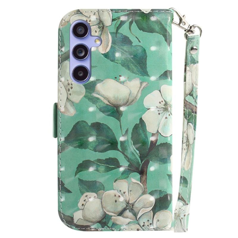 Etui Folio Samsung Galaxy A55 5g Akwarela Kwiaty Z Paskiem