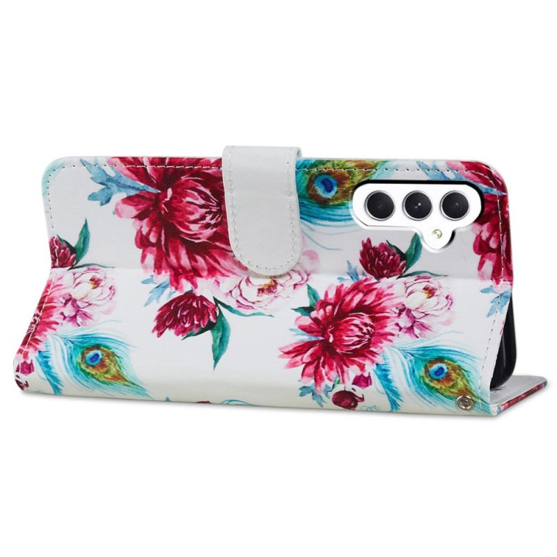 Etui Folio Samsung Galaxy A55 5g CZerwone Kwiaty Z Paskiem