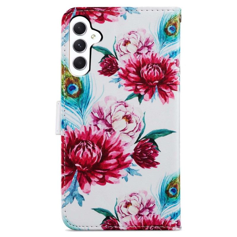 Etui Folio Samsung Galaxy A55 5g CZerwone Kwiaty Z Paskiem