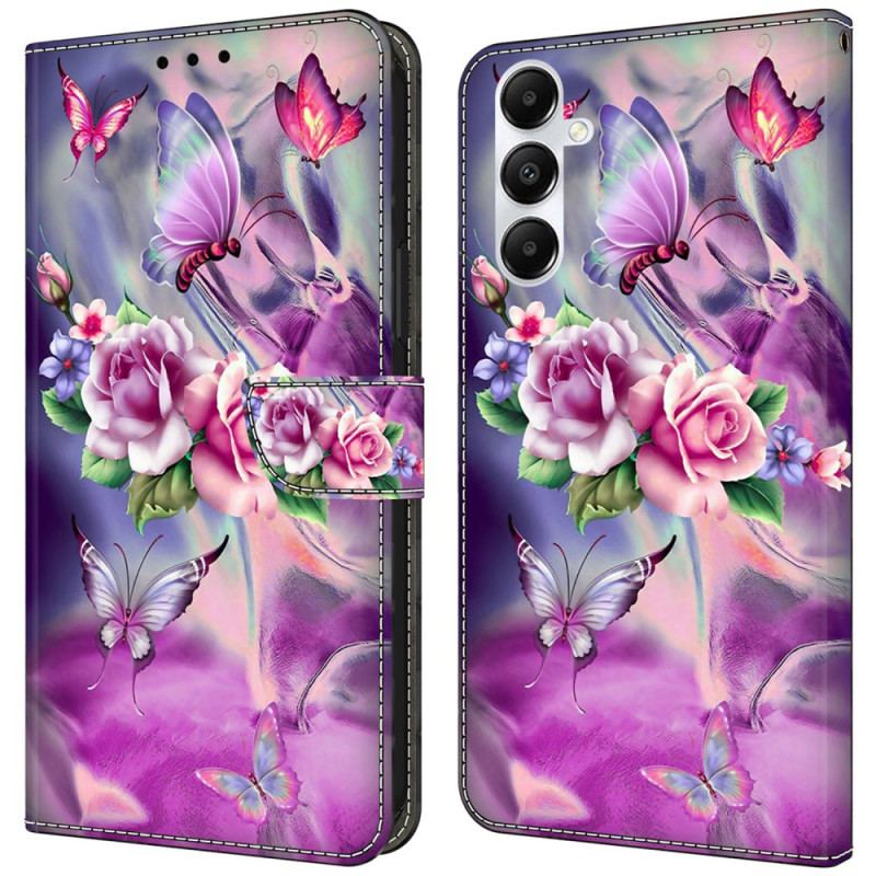 Etui Folio Samsung Galaxy A55 5g Fioletowe Motyle I Kwiaty Etui Ochronne