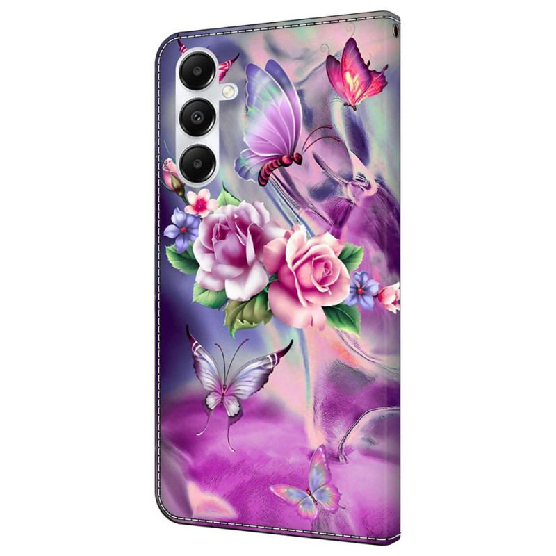 Etui Folio Samsung Galaxy A55 5g Fioletowe Motyle I Kwiaty Etui Ochronne