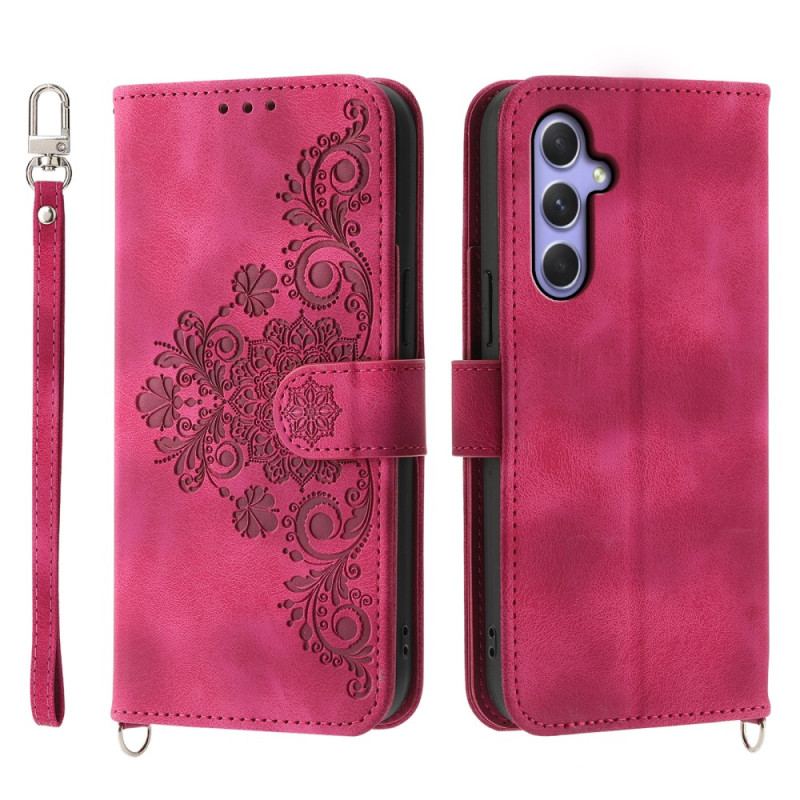 Etui Folio Samsung Galaxy A55 5g Koronka Z Paskiem I Paskiem Na Ramię