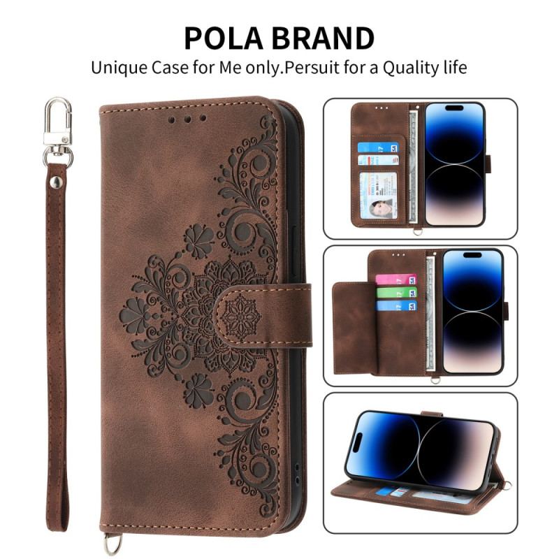 Etui Folio Samsung Galaxy A55 5g Koronka Z Paskiem I Paskiem Na Ramię