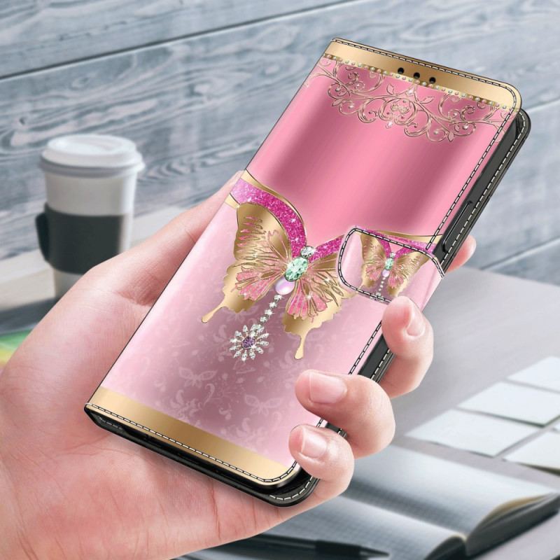 Etui Folio Samsung Galaxy A55 5g Motyl W Kolorze Różowego Złota