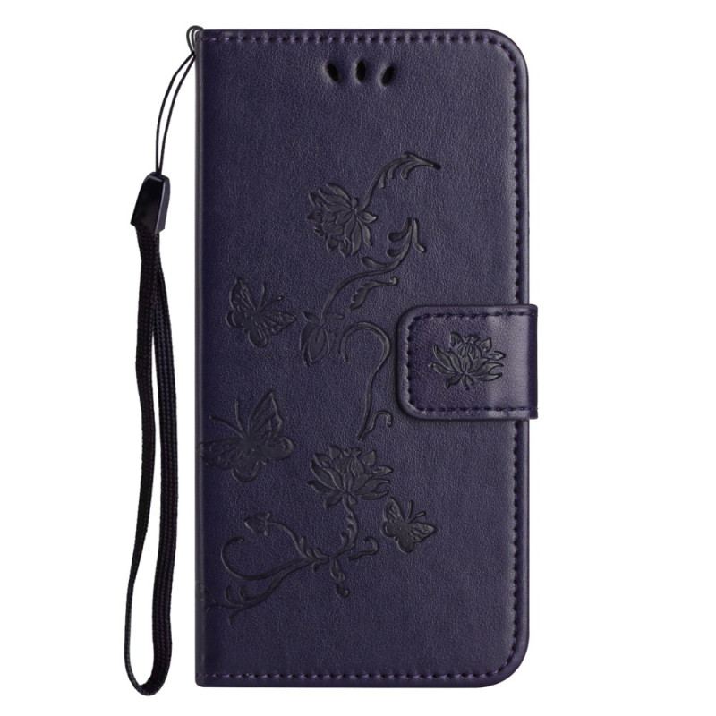 Etui Folio Samsung Galaxy A55 5g Motyw Motyli I Kwiatów Ze Smyczą Etui Ochronne