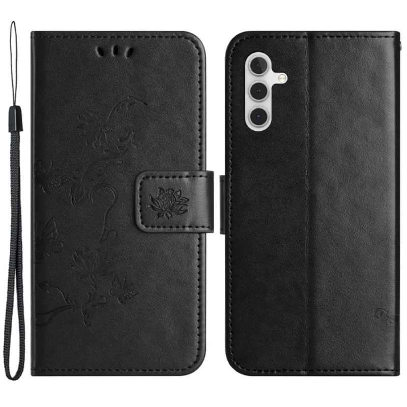 Etui Folio Samsung Galaxy A55 5g Motyw Motyli I Kwiatów Ze Smyczą Etui Ochronne