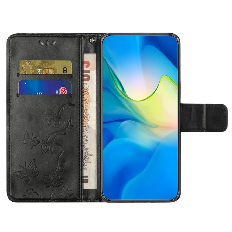 Etui Folio Samsung Galaxy A55 5g Motyw Motyli I Kwiatów Ze Smyczą Etui Ochronne