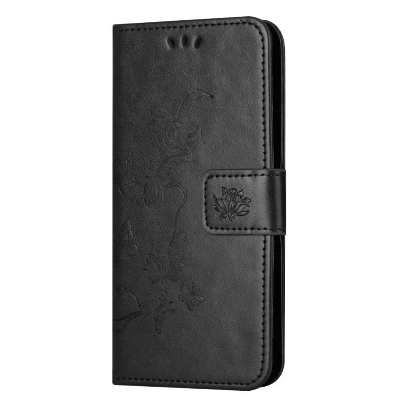 Etui Folio Samsung Galaxy A55 5g Motyw Motyli I Kwiatów Ze Smyczą Etui Ochronne
