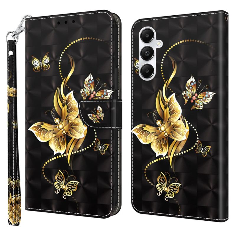 Etui Folio Samsung Galaxy A55 5g Nadruk W Złote Motyle Z Paskiem