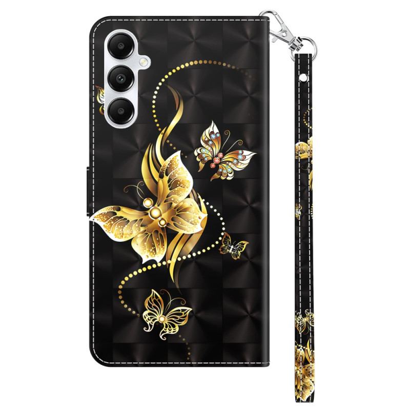 Etui Folio Samsung Galaxy A55 5g Nadruk W Złote Motyle Z Paskiem