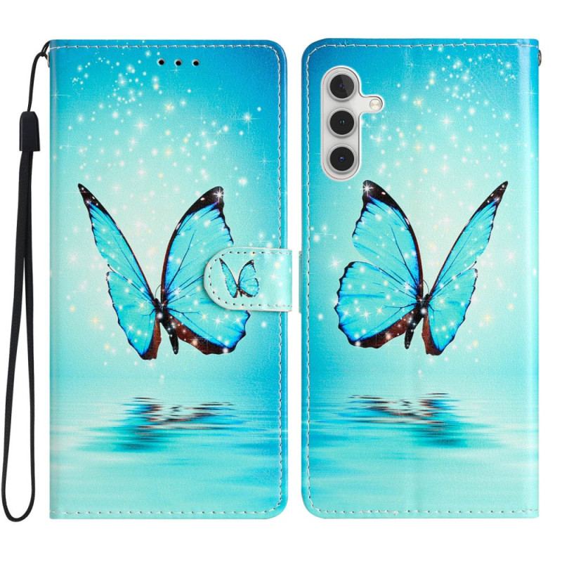 Etui Folio Samsung Galaxy A55 5g Niebieski Motyl Z Paskiem Etui Ochronne