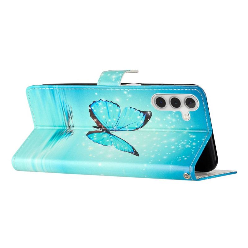 Etui Folio Samsung Galaxy A55 5g Niebieski Motyl Z Paskiem Etui Ochronne