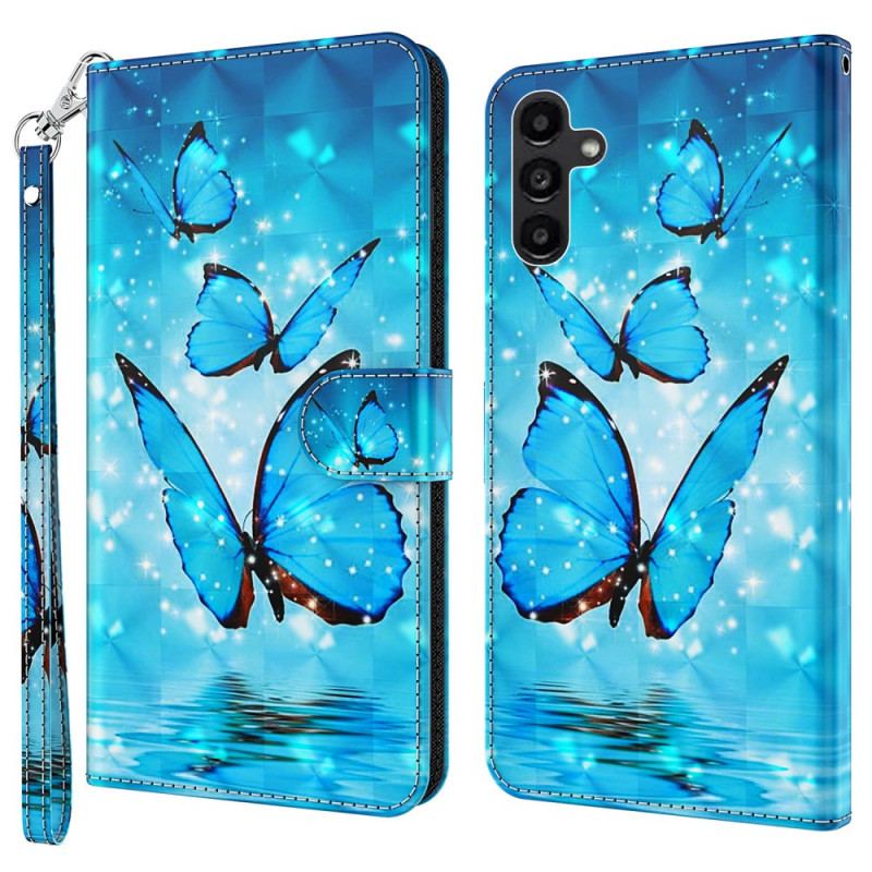 Etui Folio Samsung Galaxy A55 5g Niebieskie Motyle Z Paskiem
