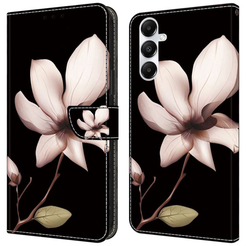 Etui Folio Samsung Galaxy A55 5g Różowe Kwiaty Na CZarnym Tle