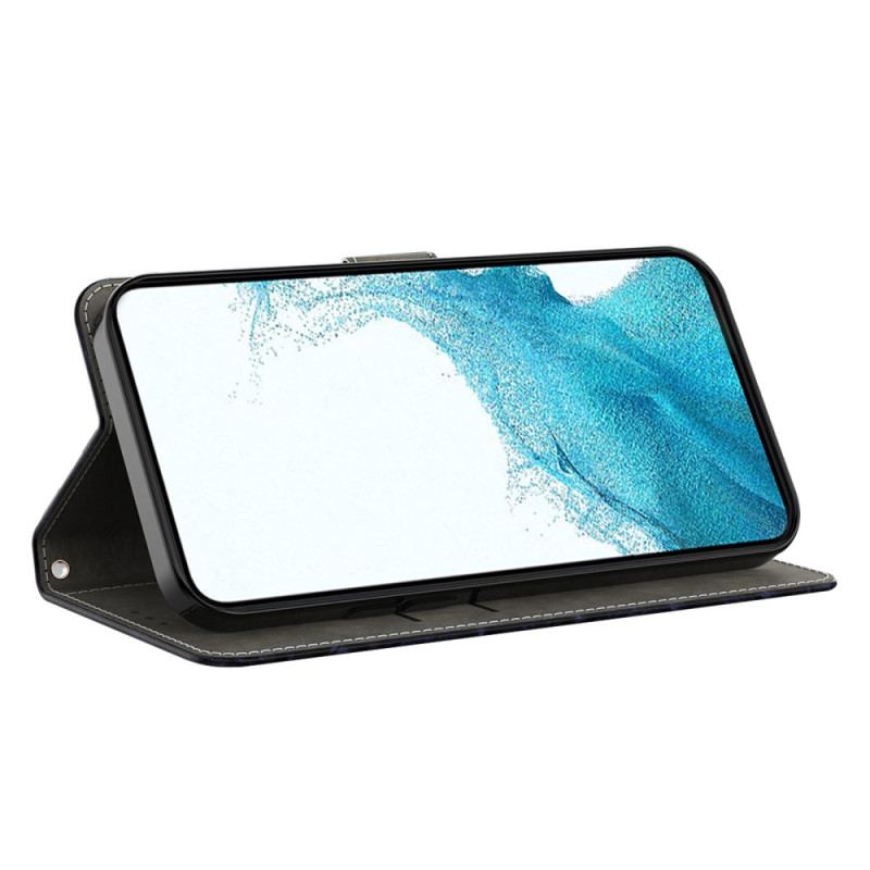 Etui Folio Samsung Galaxy A55 5g Różowe Kwiaty Na CZarnym Tle