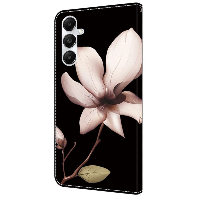 Etui Folio Samsung Galaxy A55 5g Różowe Kwiaty Na CZarnym Tle