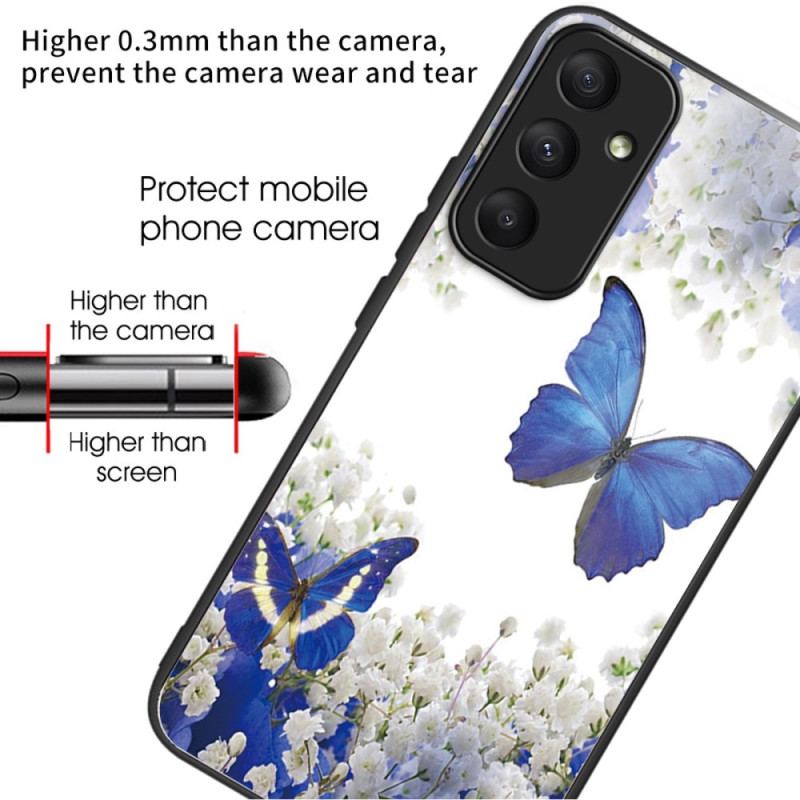 Etui Samsung Galaxy A55 5g Niebieskie Motyle Ze Szkła Hartowanego