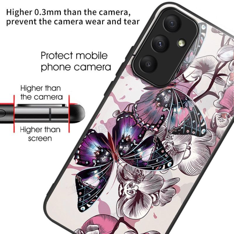 Futerały Samsung Galaxy A55 5g Etui Na Telefon Fioletowe Motyle Ze Szkła Hartowanego