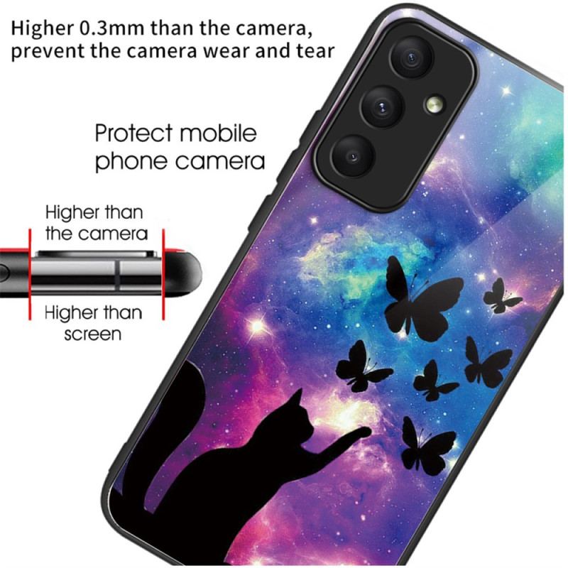Futerały Samsung Galaxy A55 5g Etui Na Telefon Kot I Motyle Ze Szkła Hartowanego