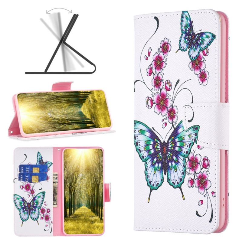Etui Folio Do Xiaomi Redmi Note 13 5g Kwitnąca Brzoskwinia I Motyle