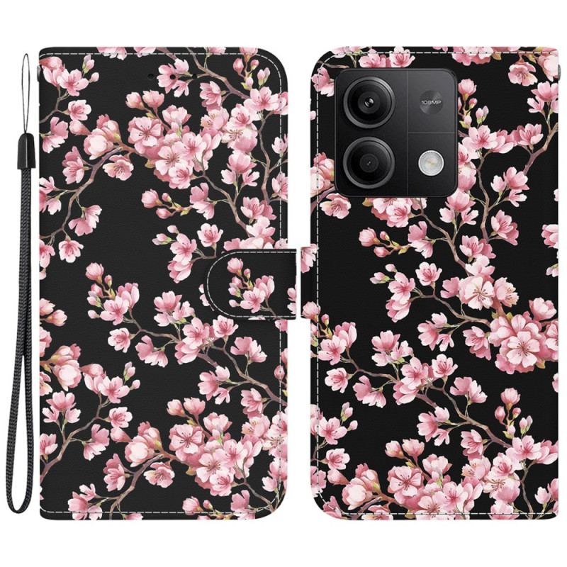 Etui Folio Xiaomi Redmi Note 13 5g Kwiaty Śliwy Z Paskiem Etui Ochronne