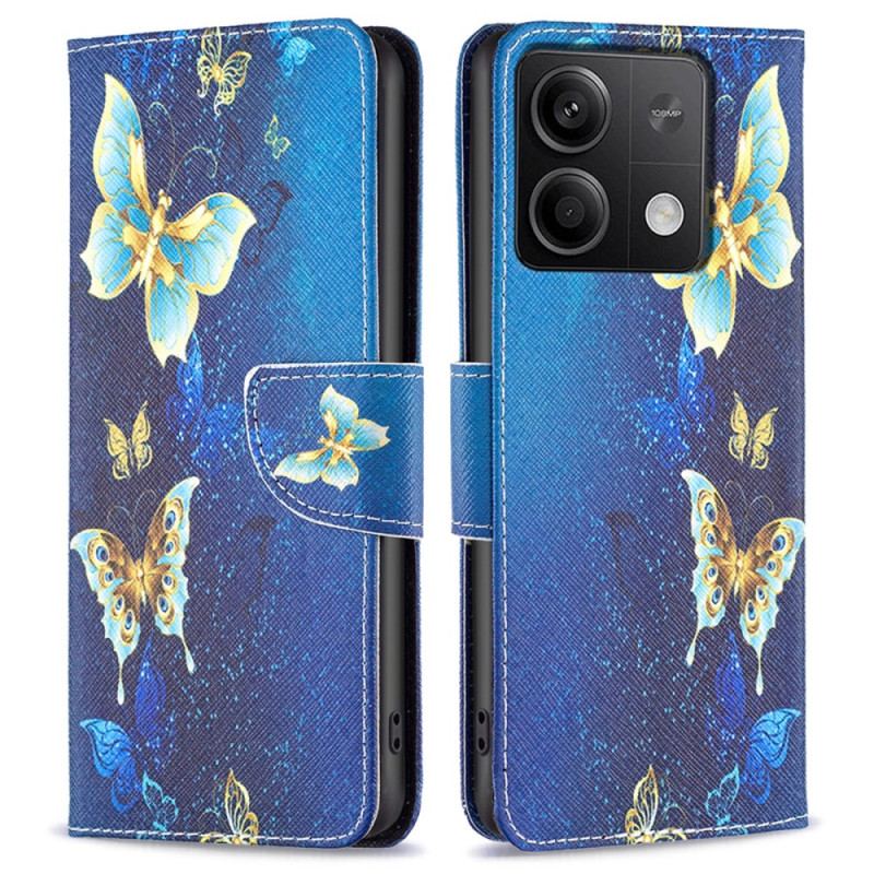 Obudowa Xiaomi Redmi Note 13 5g Etui Na Telefon Złote Motyle Na Niebieskim Tle