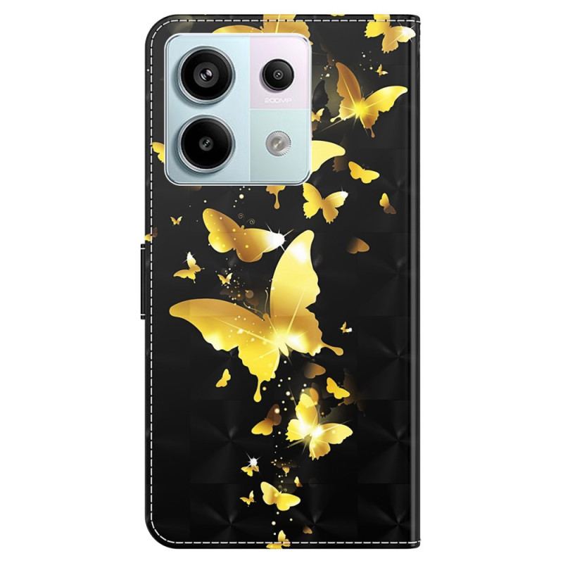 Obudowa Xiaomi Redmi Note 13 5g Etui Na Telefon Złote Motyle Z Paskiem