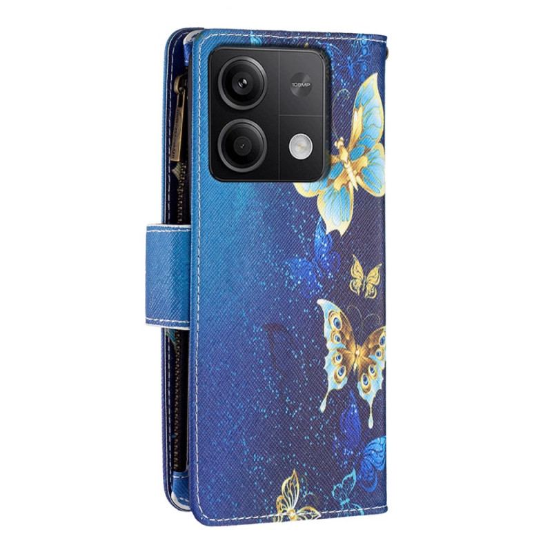 Skórzany Futerał Xiaomi Redmi Note 13 5g Etui Na Telefon Portfel W Złote Motyle Z Paskiem