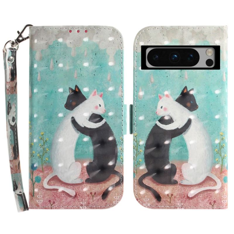Obudowa Google Pixel 8 Pro Etui Na Telefon CZarny Kot Biały Kot Z Paskiem