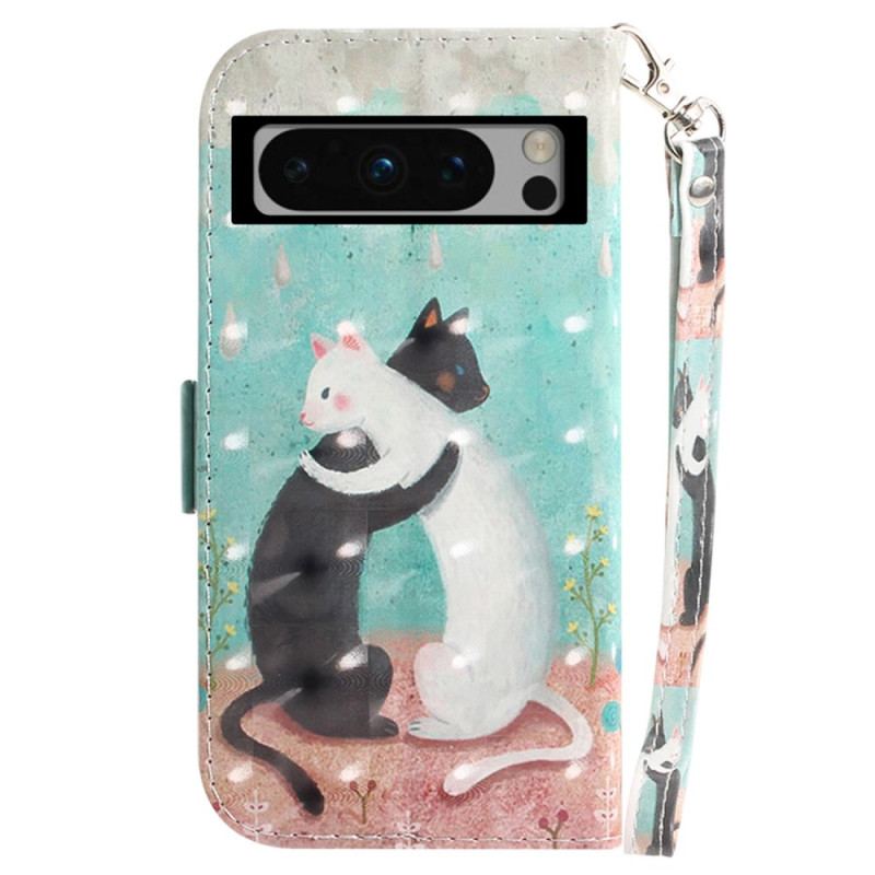 Obudowa Google Pixel 8 Pro Etui Na Telefon CZarny Kot Biały Kot Z Paskiem