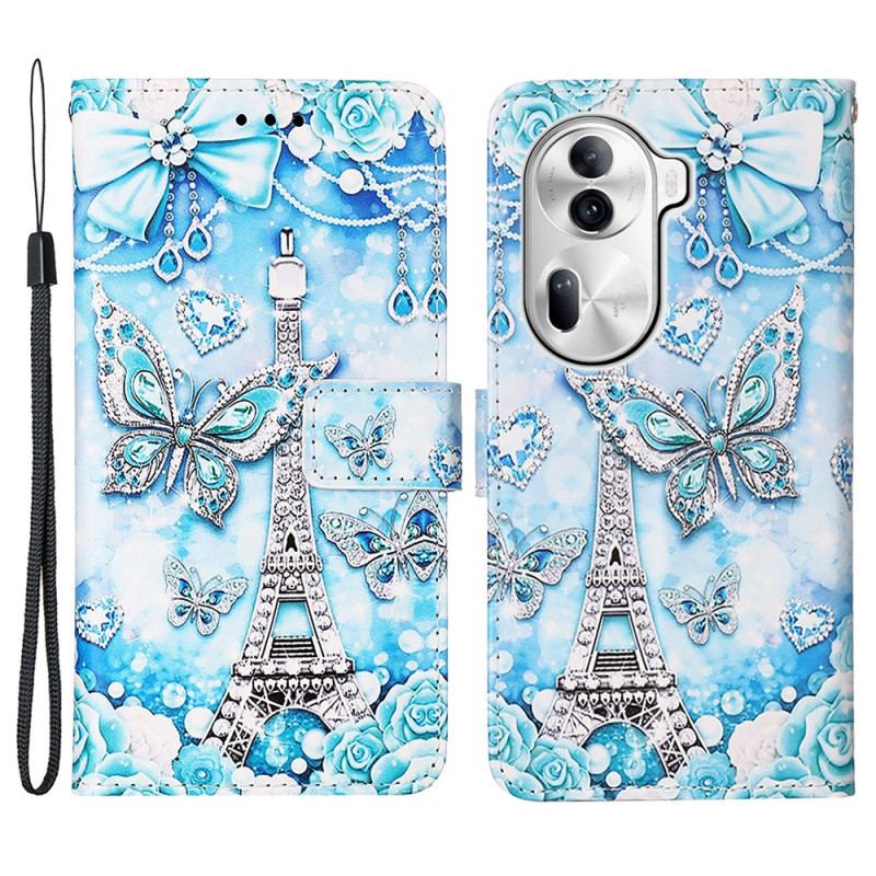 Etui Folio Oppo Reno 11 Pro 5g Wieża Eiffla I Pasek Motylkowy Etui Ochronne